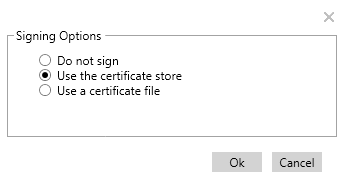 Screenshot of the Signing Options dialogue.