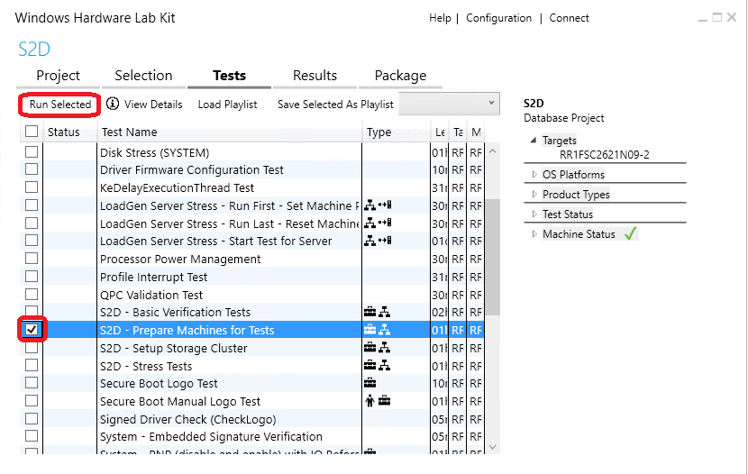 run selected machines