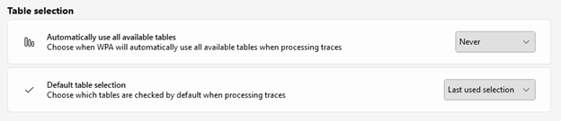 Image of table selection settings