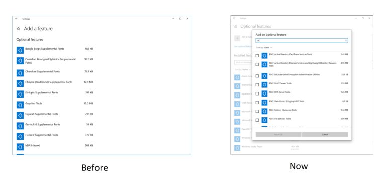 Improving the Optional Features page in Settings.