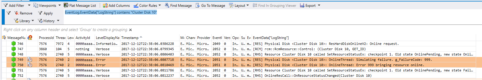 Output of running log query