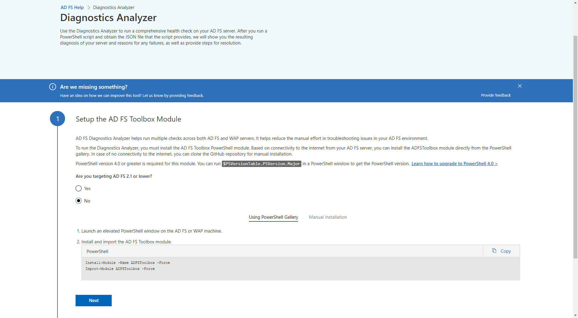 AD FS diagnostics analyzer - setup