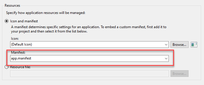 .NET Core app manifest
