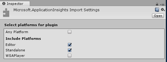 Skärmbild av panelen Inspector som visar redigeraren och fristående markerad.