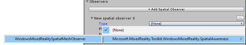 Välj implementering av spatial observatör