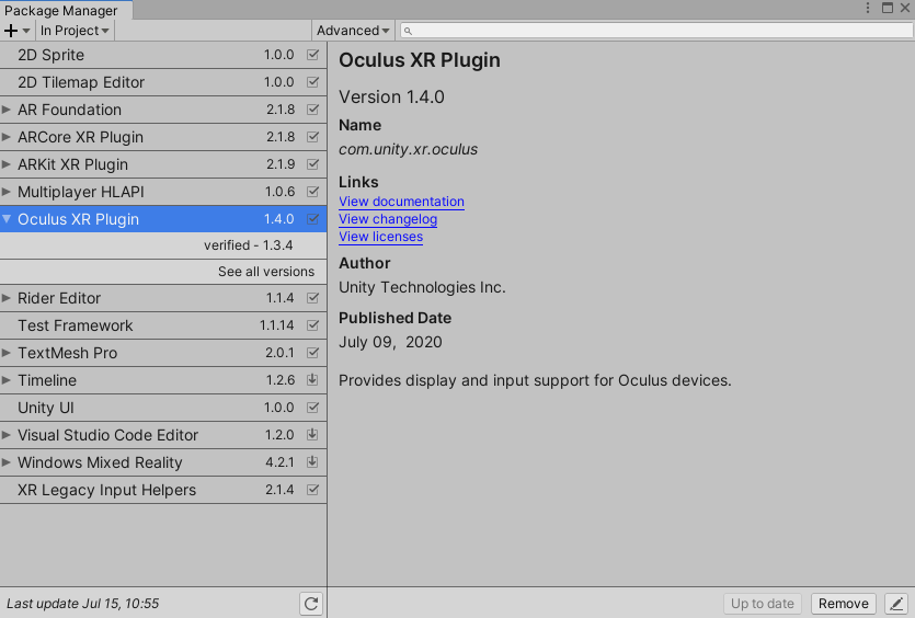 Oculus XR-plugin-paket