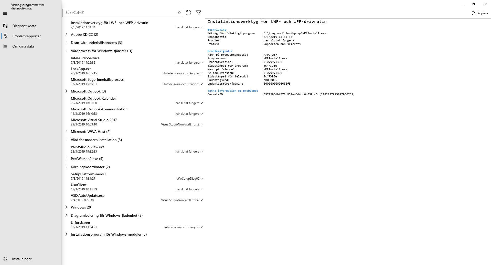 Från och med Windows 1809och Windows 11 kan du granska diagnostiska data för Windows Felrapportering i visningsprogrammet för diagnostikdata.