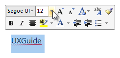 skärmbild av formateringsikoner och markerad text 