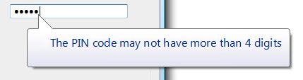 screen shot of a balloon indicating pin code limits