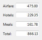 skärmdump av utgifter textrutor (hotell, etc.) 