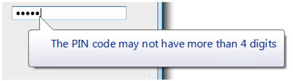 skärmbild av pratbubblan som anger gränser för pin-kod 