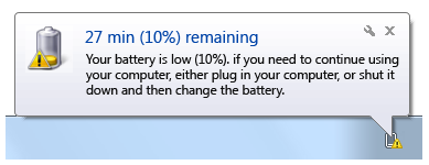 skärmbild av meddelande om låg batteridrift