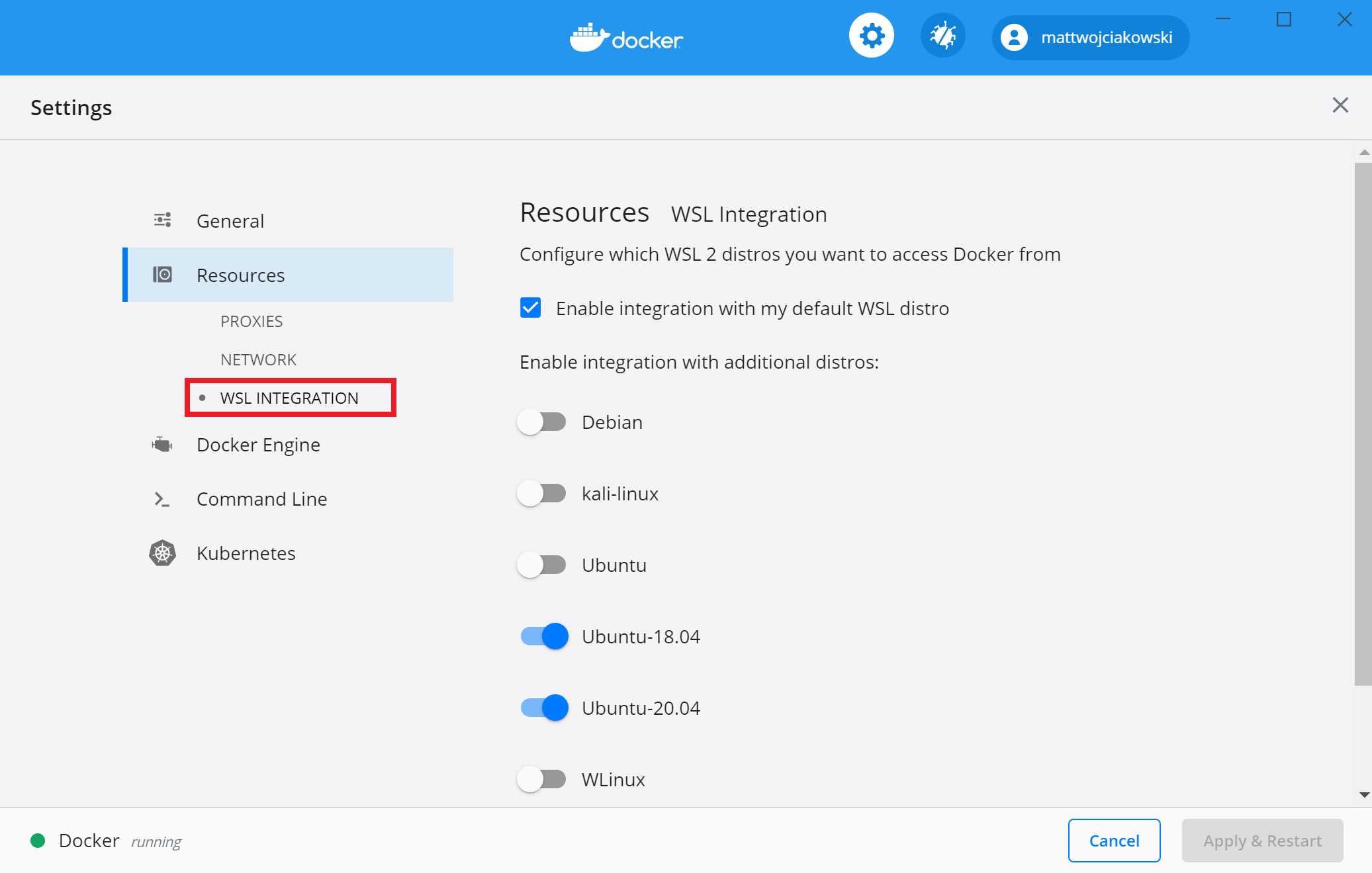 Docker Desktop resource settings