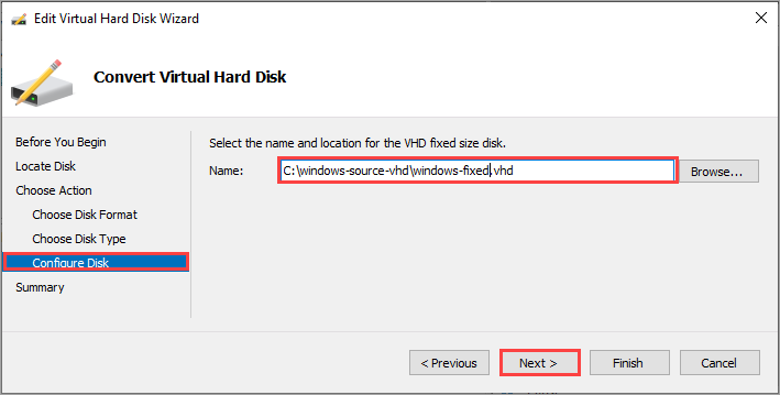 Configure disk page