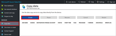 Select Create on the "Copy data" page