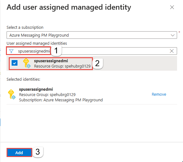 Screenshot that shows the selection of a user assigned identity.