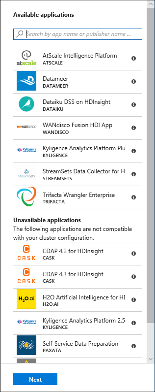 HDInsight applications available applications.