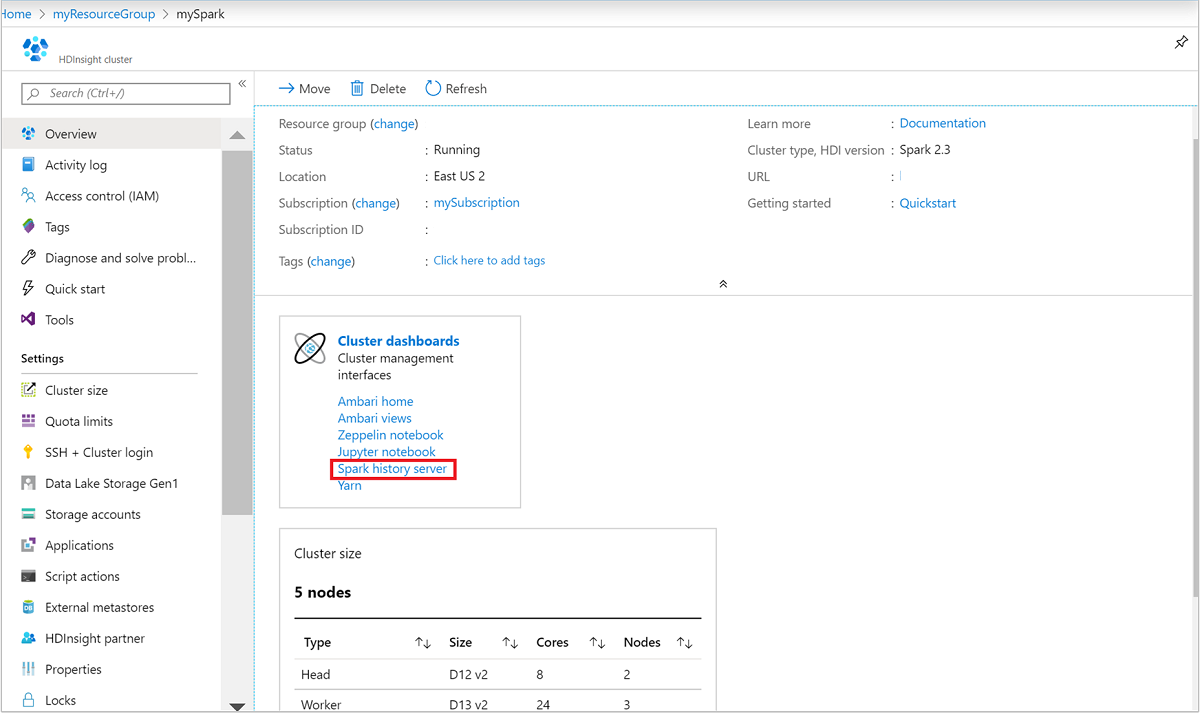 Launch the Spark History Server from the Azure portal.