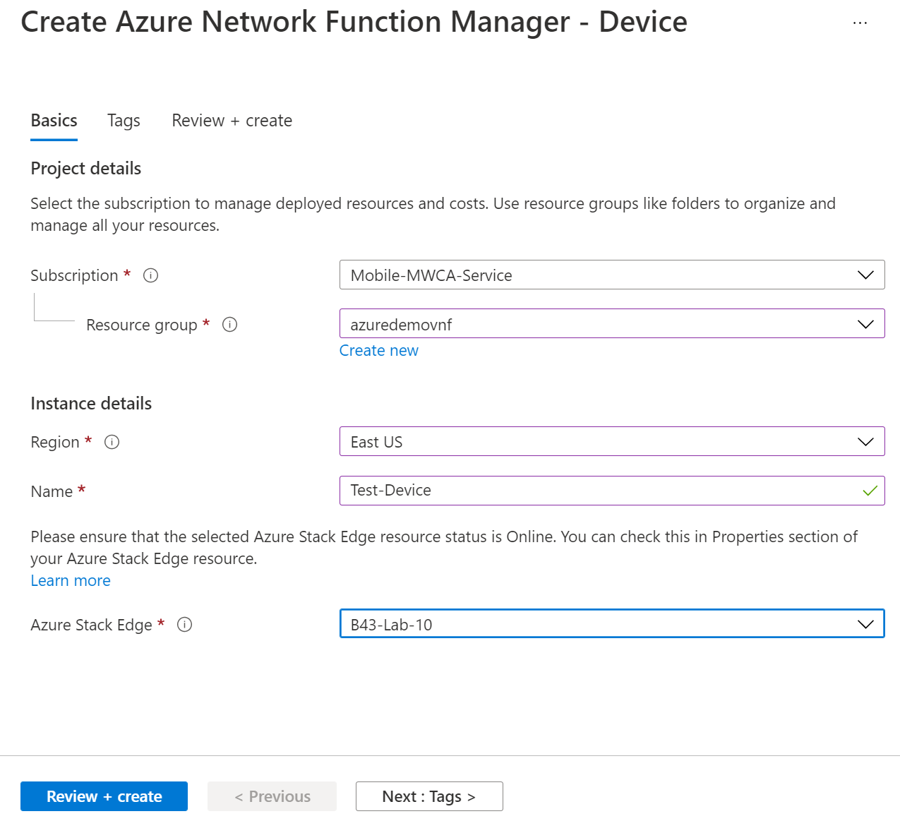 Screenshot of device settings.