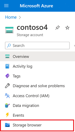 Screenshot of Storage explorer button in the navigation pane of the destination storage account.