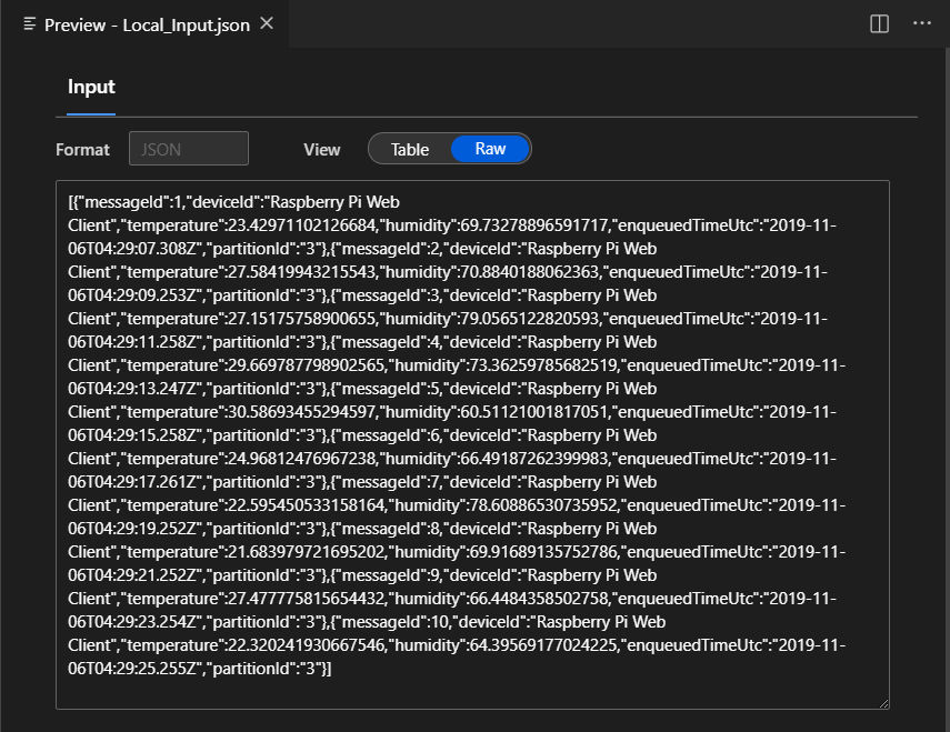 Preview local data in raw format