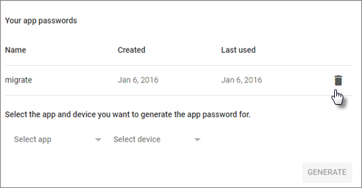 Choose trash can icon next to the app password you want to revoke.