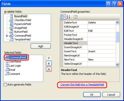 Convert the CommandField Into a TemplateField