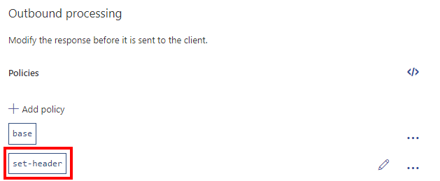 Screenshot of the Set headers outbound policies in the portal.
