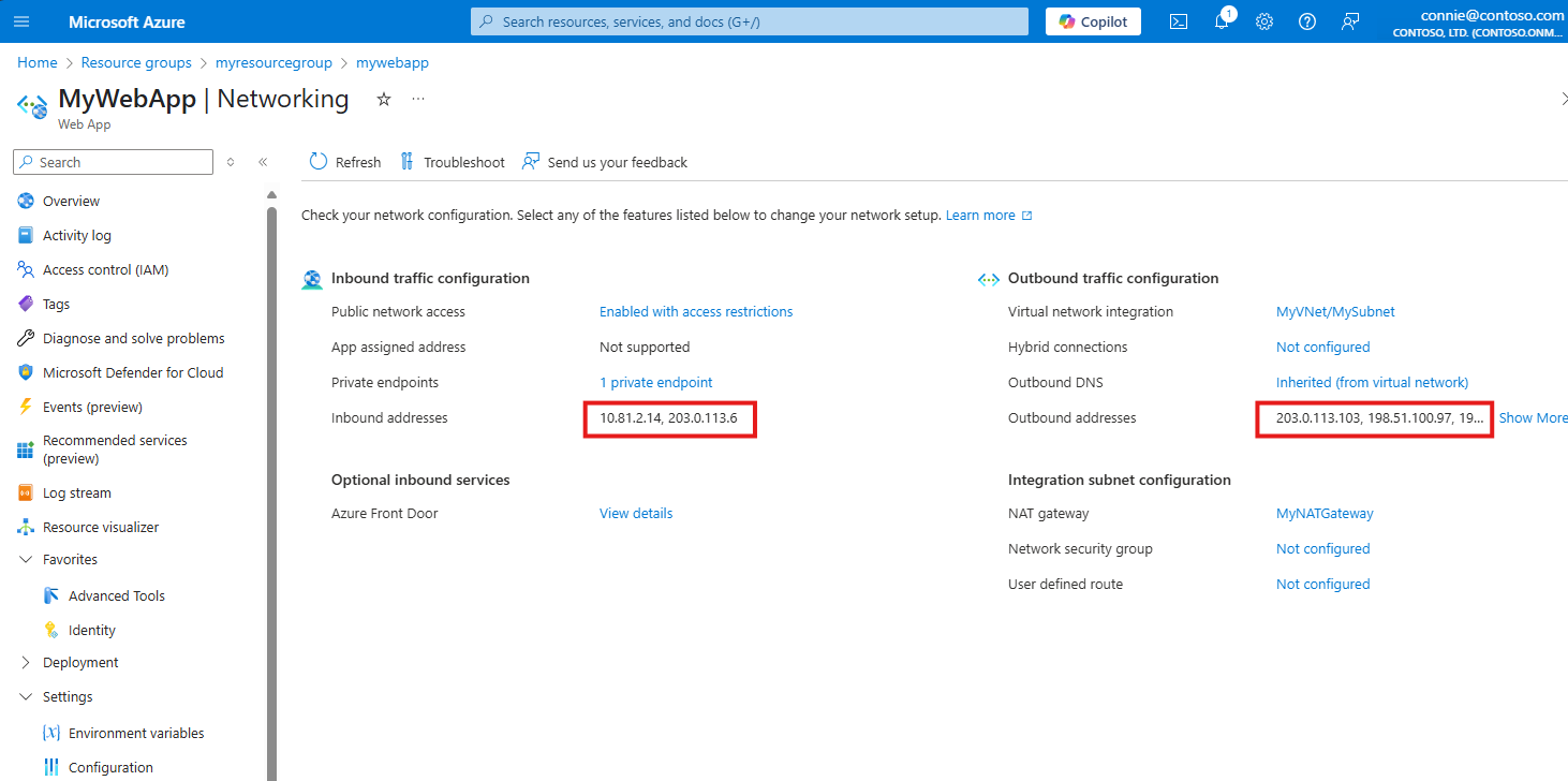 Screenshot that shows how IP addresses are shown in the networking overview page.