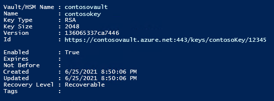 Output from Add-AzKeyVaultKey cmdlet.