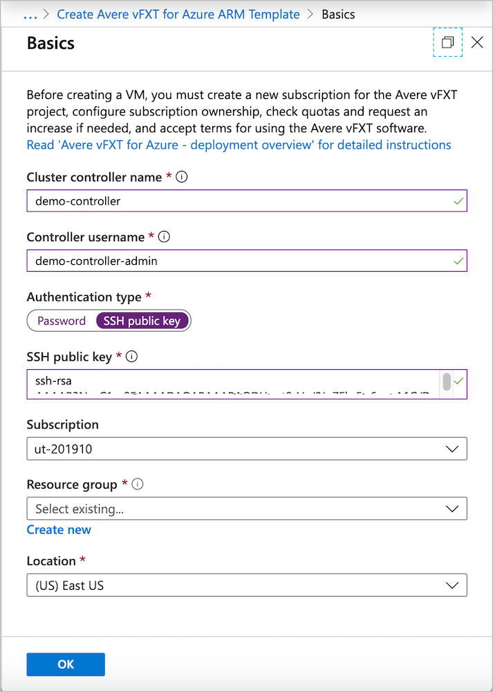 First page of the deployment template