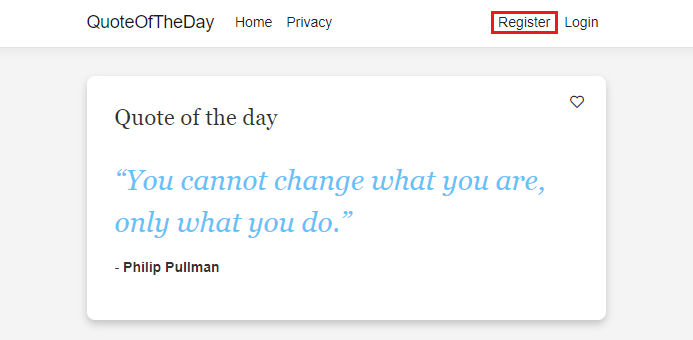 Screenshot of the Quote of the day app, showing Register.