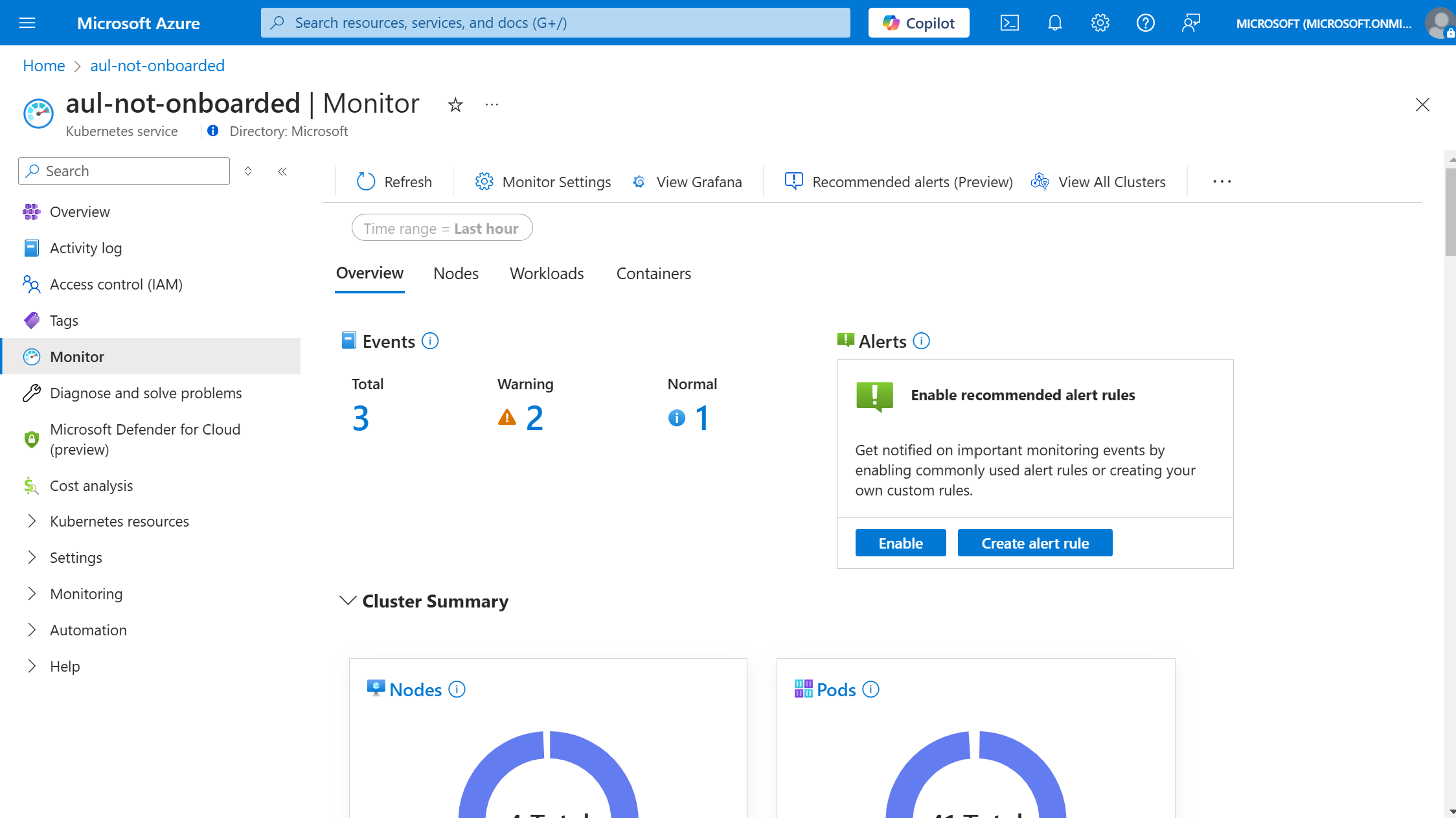 Screenshot of unmonitoring cluster.