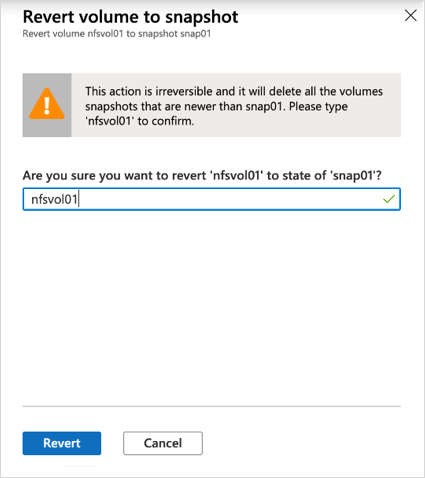 Screenshot that shows the Revert Volume to Snapshot window.