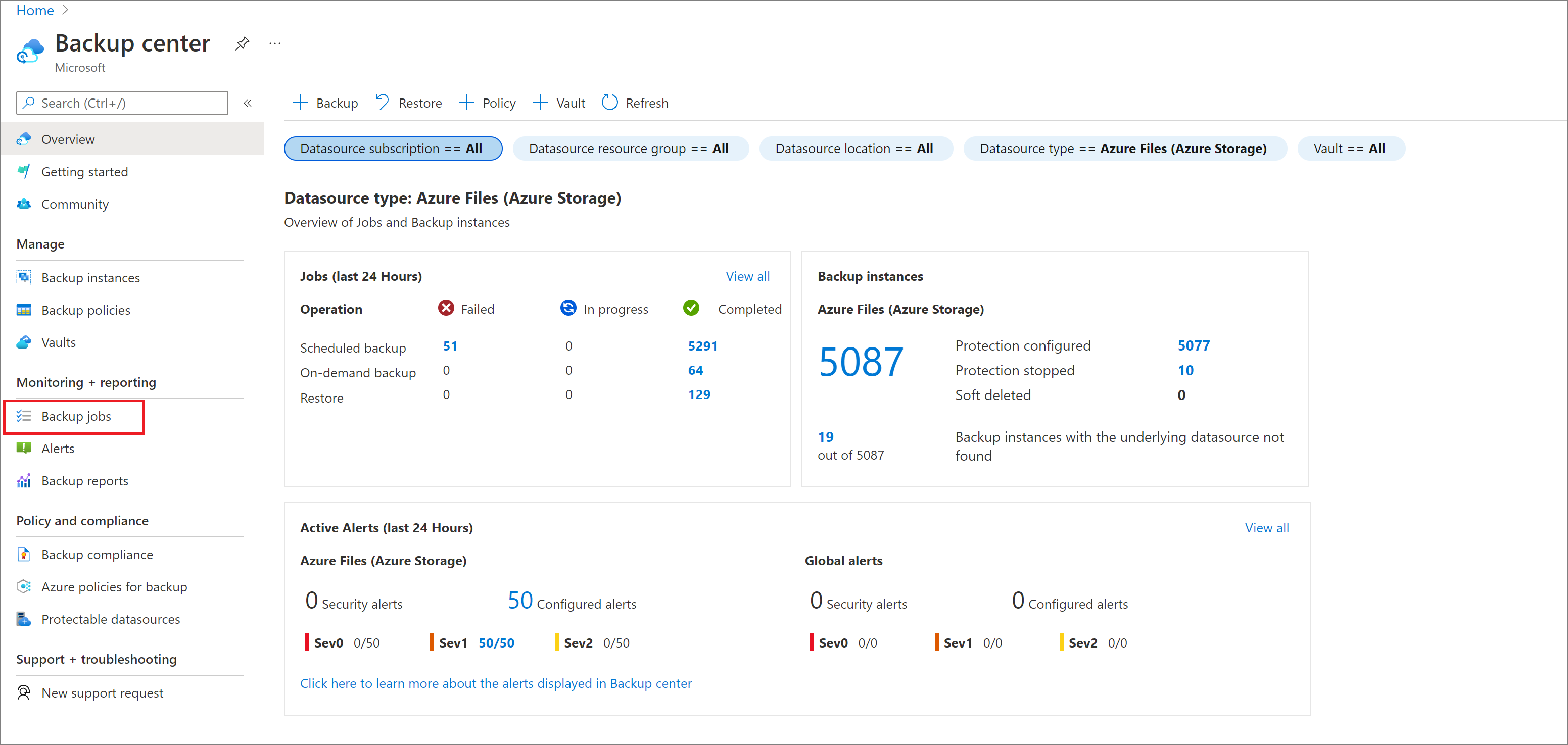 Screenshot showing Backup Jobs in the Monitoring section.