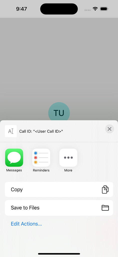 Screenshot that shows a share call ID with Contoso.