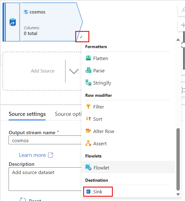 Screenshot of adding a new sink that's connected to the existing source.