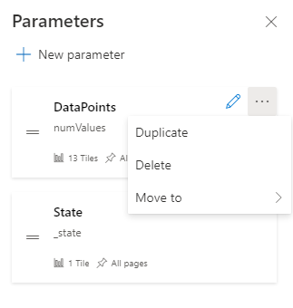 Screenshot of sample parameters cards.