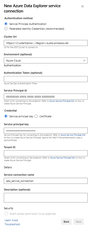 Screenshot showing how to add a service connection.