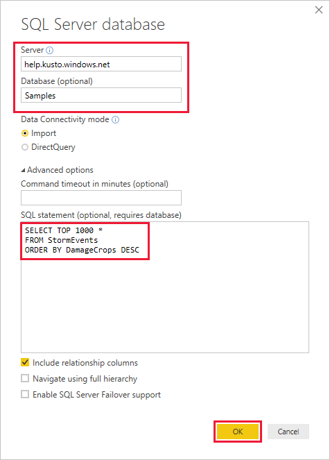 Database, table, request properties.