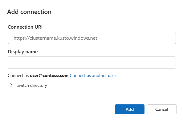 Screenshot of add cluster connection dialog box.