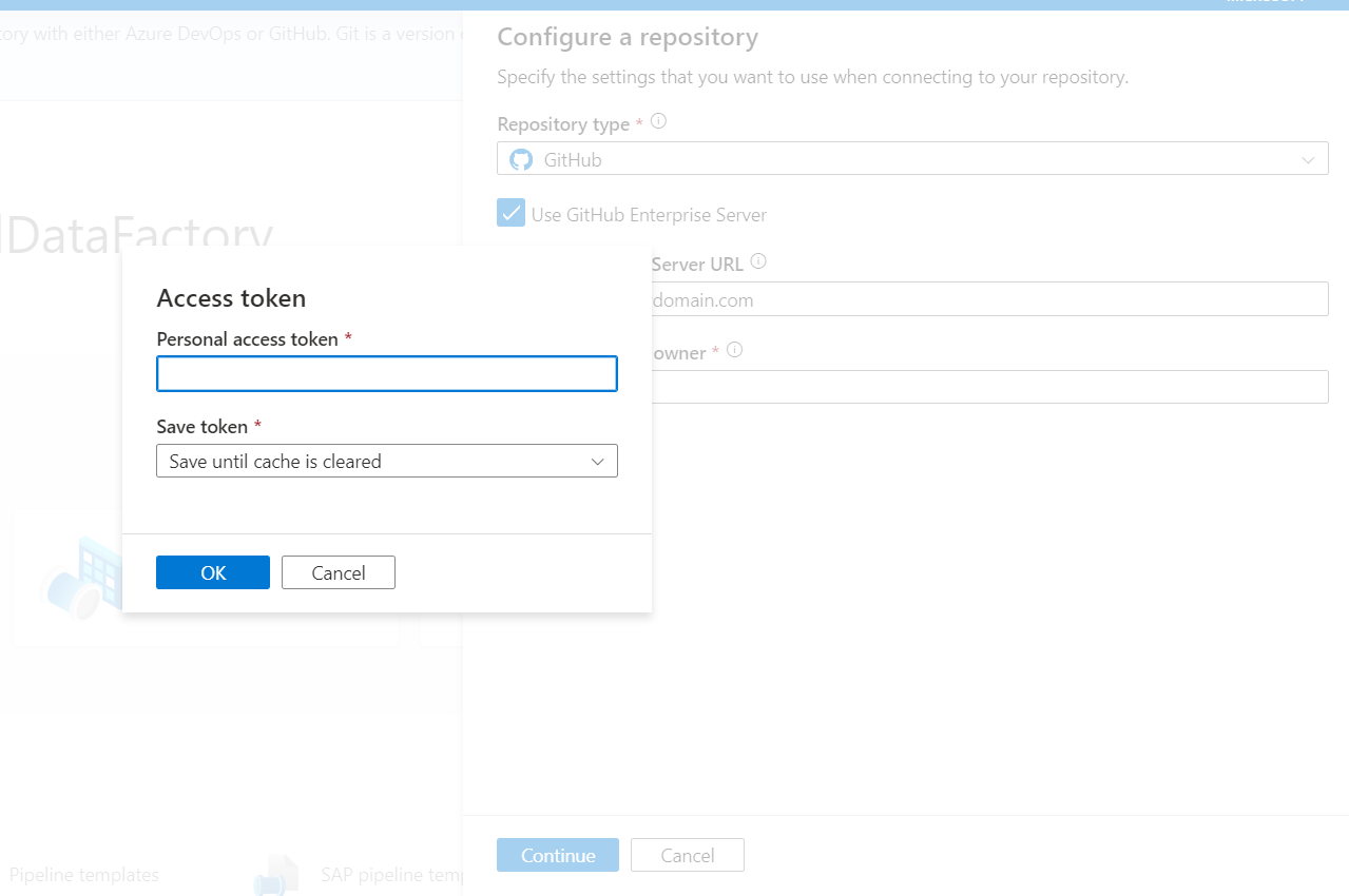 Screenshot showing using enterprise server access token authentication.