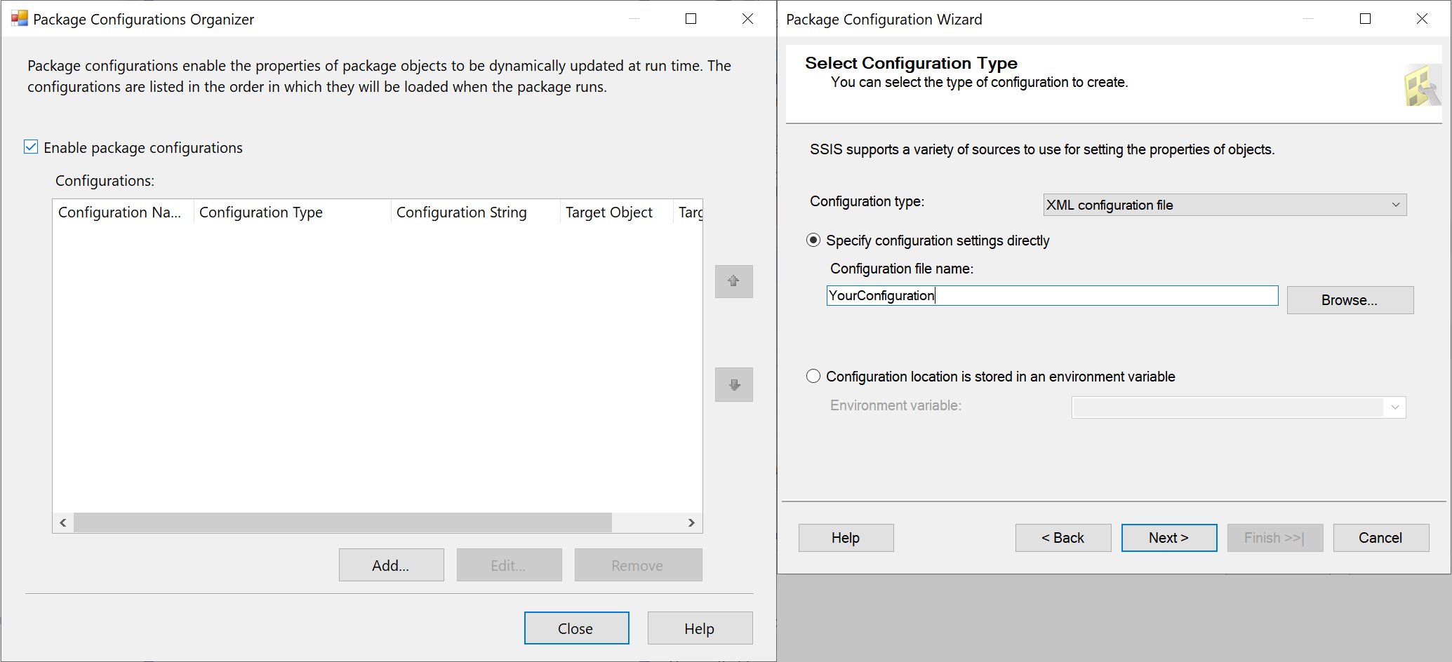 Get package properties from SSDT - Configurations organizer