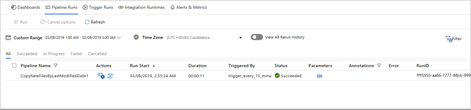 Screenshot that shows the results that return when the pipeline is triggered.