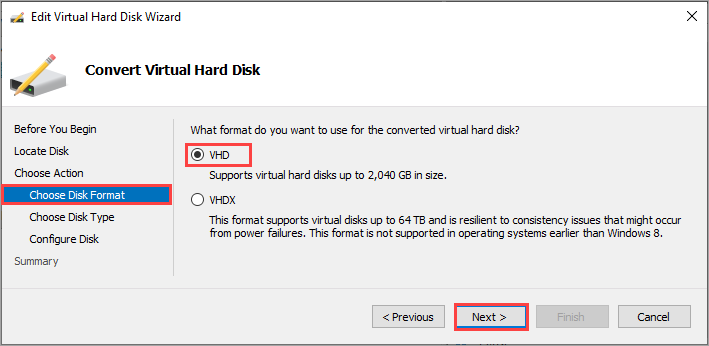 Choose disk format page