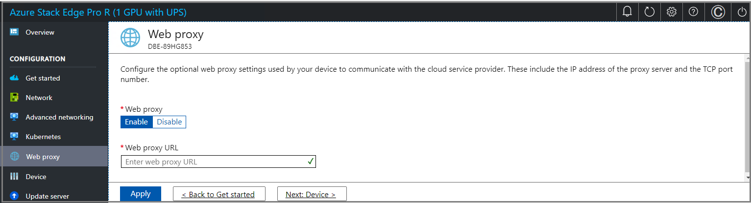 Local web UI "Web proxy settings" page 2