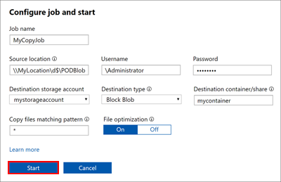 Start a job from the "Configure job and start" dialog box