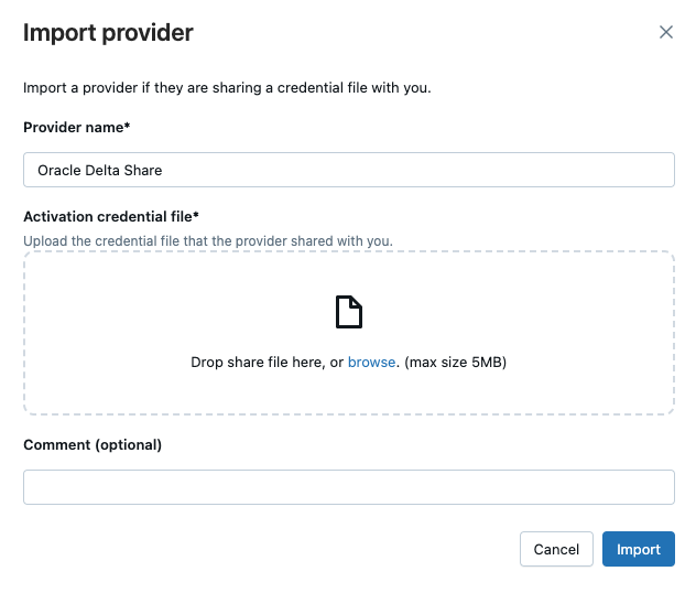 Import a provider's credential file using the UI