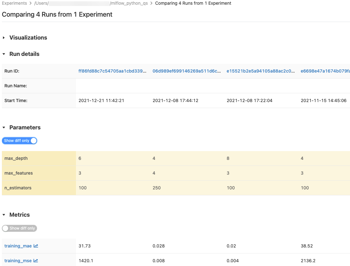 compare runs page tables