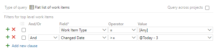 Screenshot that shows Query Editor showing the Changed Date field set to >= 3.